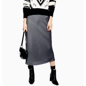 NWT Topshop Satin Bias Slip Skirt Grey